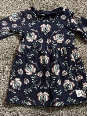 Navy Floral Long-Sleeve Girls' Dress by